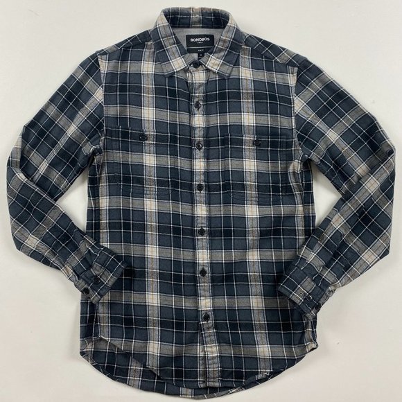 Bonobos Slim Fit Flannel Shirt Men's Small Stretch Gray Black Plaid Check - Picture 1 of 8